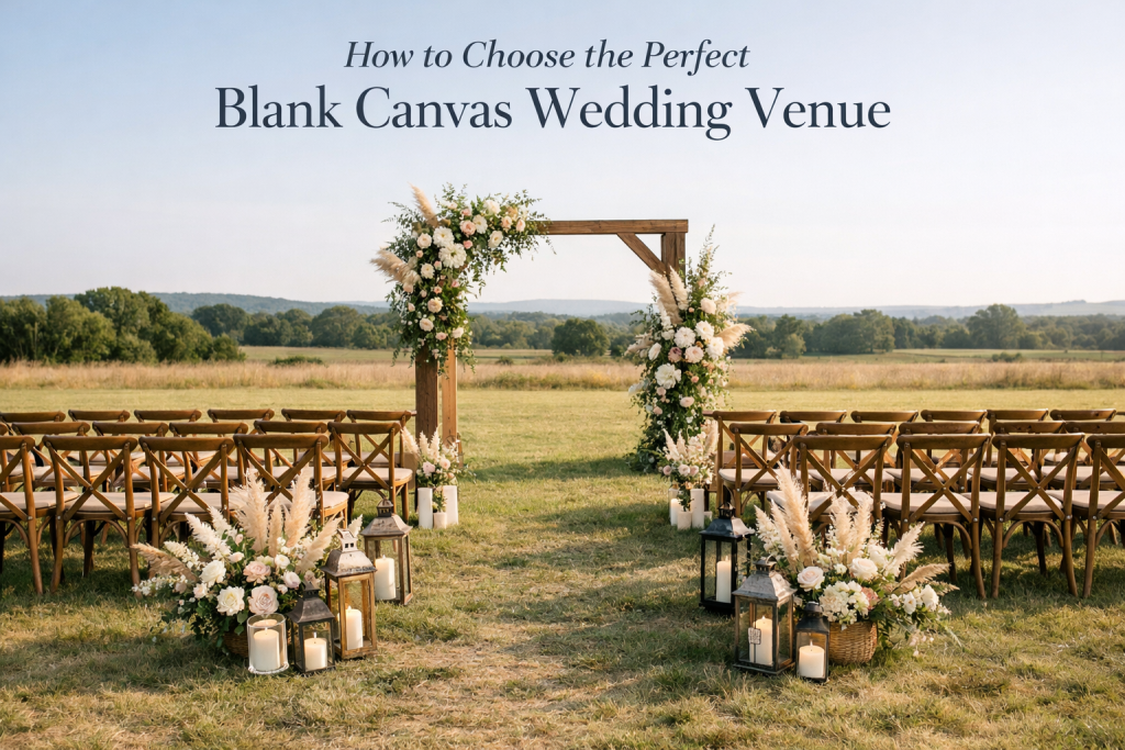 How to Choose the Perfect Blank Canvas Wedding Venue - romantic outdoor wedding venue with open field and styled ceremony setup